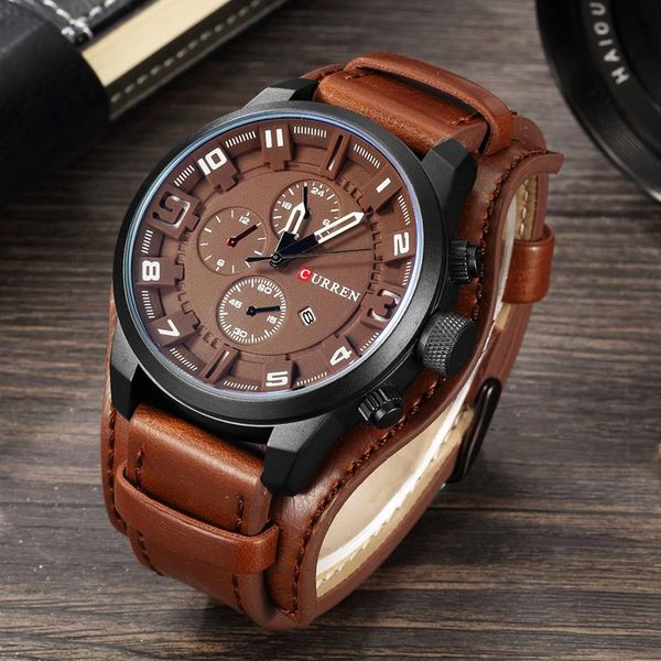 

curren brand luxury mens watches male clocks date sport military clock leather strap quartz business men watch gift 8225 21031293d, Slivery;brown