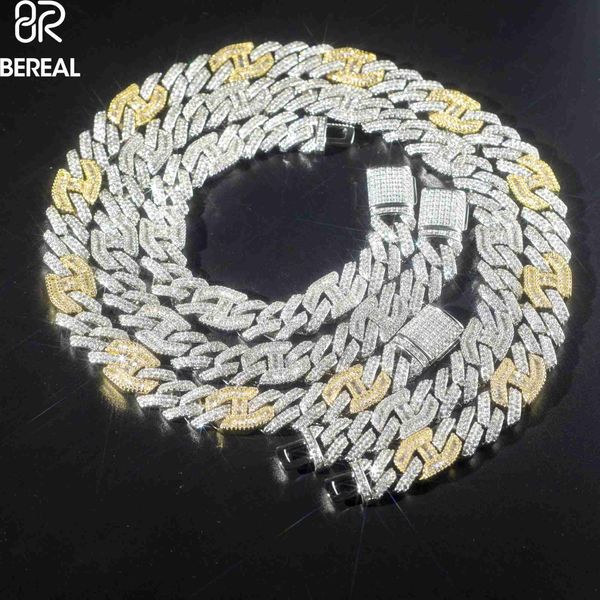 

factory wholesale 15mm hip hop jewelry iced out vvs moissanite 925 sterling silver mixed inlay baguette diamond cuban link chain