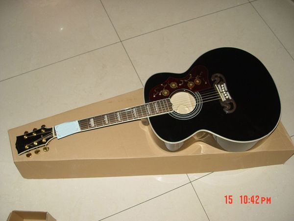 

solid spruce 43 inch sj200 gloss black acoustic guitar star frets inlay rosewood fingerboard mahogany neck maple back & side blackk pickguar