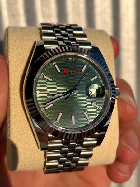 

luxury wristwatch datejust 41 brand new 2023 motif green dial jubilee full set unworn 126334 men men's automatic watch, Slivery;brown