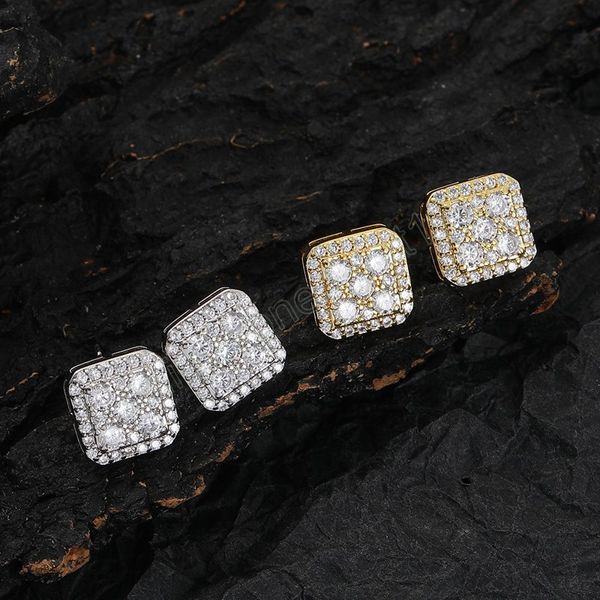 

hip hop chandelier aaa cz square stud earrings micro zircon simple design fashion jewelry for men and women, Golden;silver