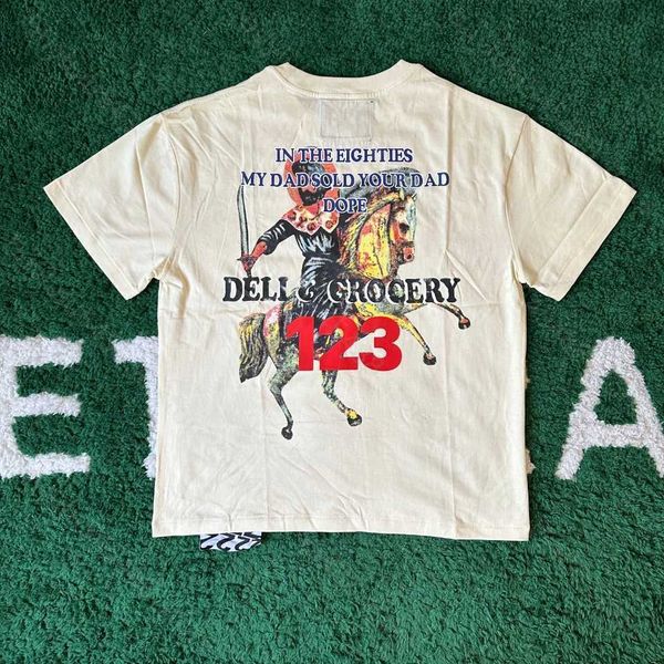 

2023 summer t shirt for men and women fashion high street brand rrr123 version knight white war horse couple pure cotton short sleeve 2d8c, White;black
