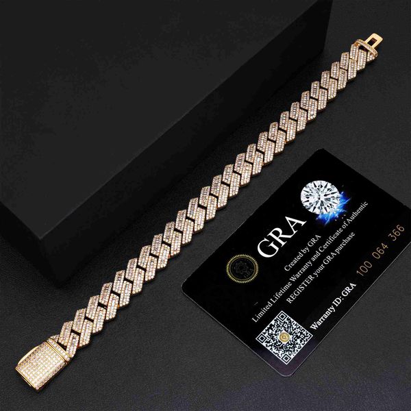

bulk size mens women bracelet pass diamond tester s925 sterling silver with d color vvs moissanite diamond cuban bracelet