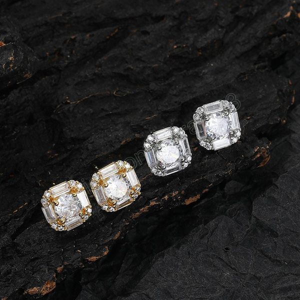 

hip hop chandelier aaa cz square earrings copper zircon men's stud earrings fashion jewelry for men and women, Golden;silver