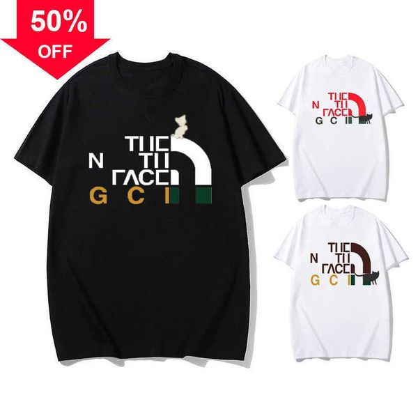 

man woman luxury brand tees shirt summer round neck short sleeves outdoor fashion leisure pure cotton letters cat print lover clothing s to, White;black