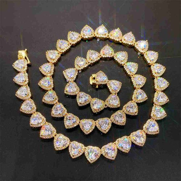 

hip hop jewelry men heart cut bling moissanite diamond cuban link chain luxury sterling silver necklace