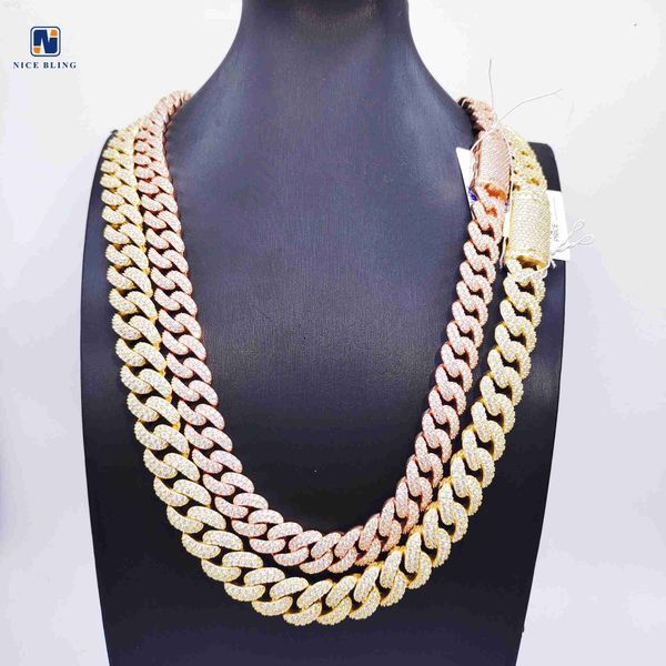 

pass diamond tester gra moissanite rose gold/gold plated s925 silver 13mm 15mm width cuban link chain necklace