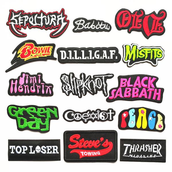 

customize apparel patches band diy clothes embroidery english letter patch applique ironing clothing sewing supplies decorative badges stick, Black