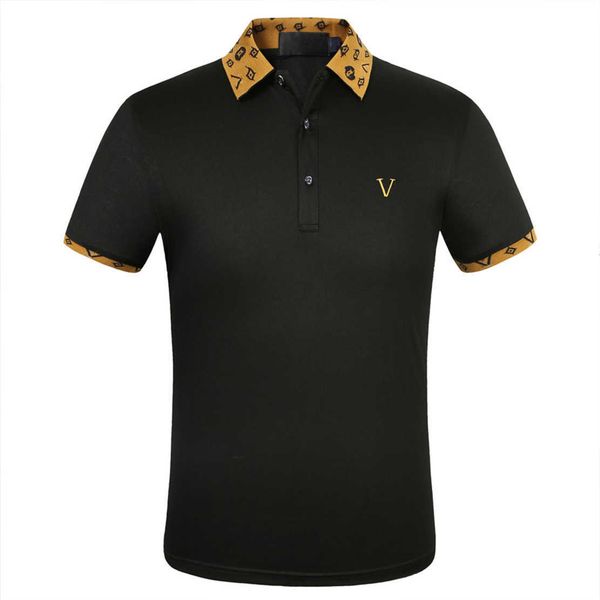 

shirts versage vercace mens male polos printed cartoon stand shirt 100% cotton collar short sleeve collar m-3xl c2bs, White;black