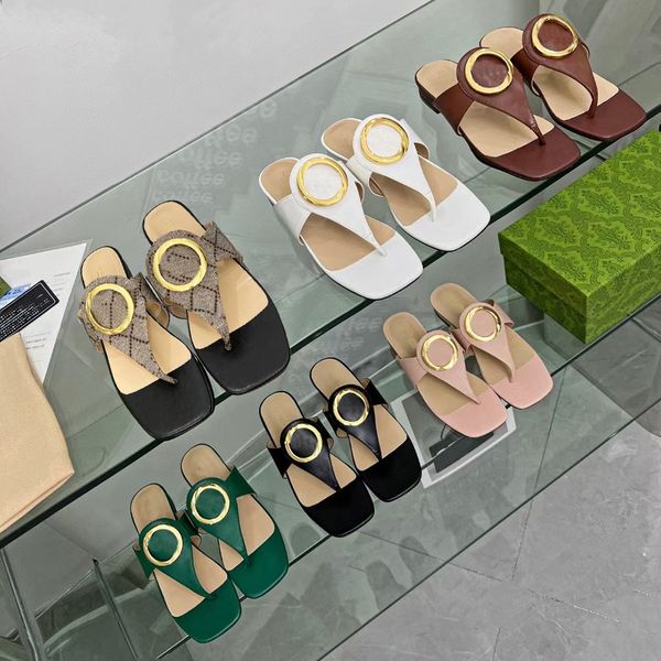 

2023 summer blondie leather slipper square toe sandal metal buckle sandals women g letter flip flops flats mules summer outdoor beach slippe, Black