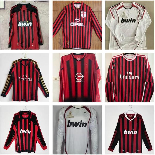 

2009 2010 retro ac milans soccer jerseys long sleeve kaka baggio maldini van basten pirlo inzaghi shevchenko vintage shirt classic 04 05 06, Black;yellow