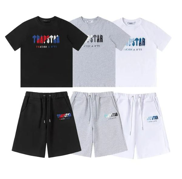 

men's t-shirts trapstar tshirt uk print letter black and white grey rainbow summer sports fashion cotton rope towel embroidery short sl, White;black