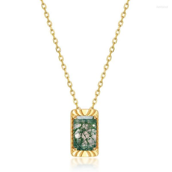 

chains kinel 925 sterling silver luxury agate necklace for women green moss personalized pendant original certification 2023 spring