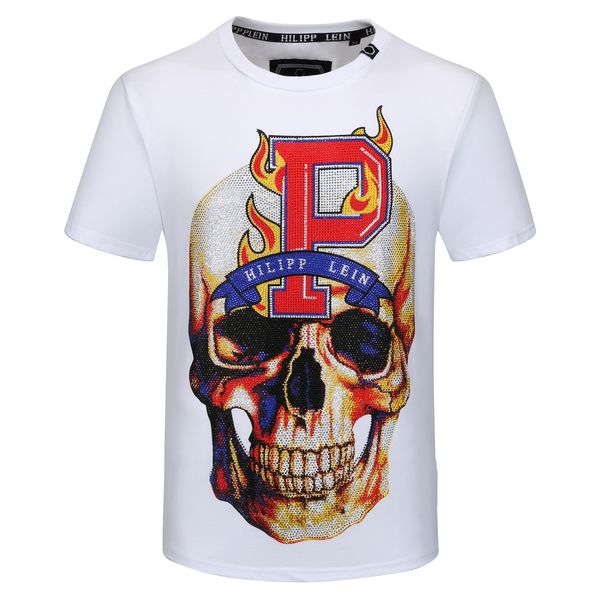 

plein-plein t shirt mens metal letters embroidered fashion streetwear trend round neck pullover 97, White;black