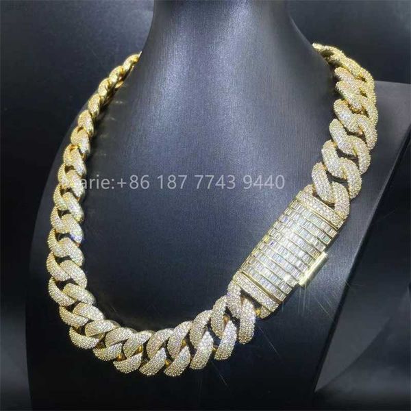 

luxury men jewelry 20mm luxury custom cuban chain s925 moissanite necklace custom cuban necklace s925 wholesale price, Silver