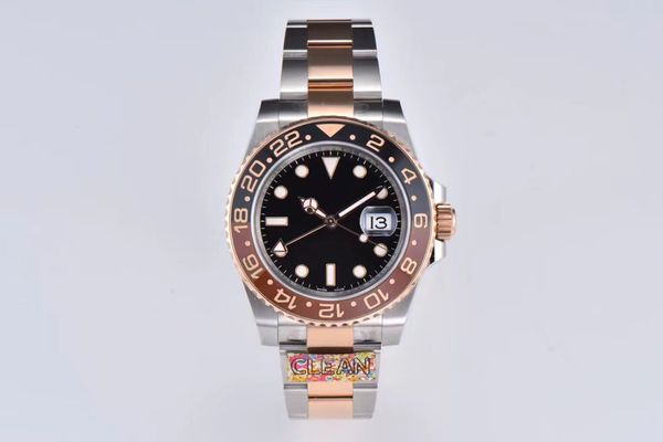 

clean 126711 luxury watch greenwich root beer circle gmt ii 40mm 3285 mechanical movement 904l stainless steel rose gold black dial 72-hour, Slivery;brown