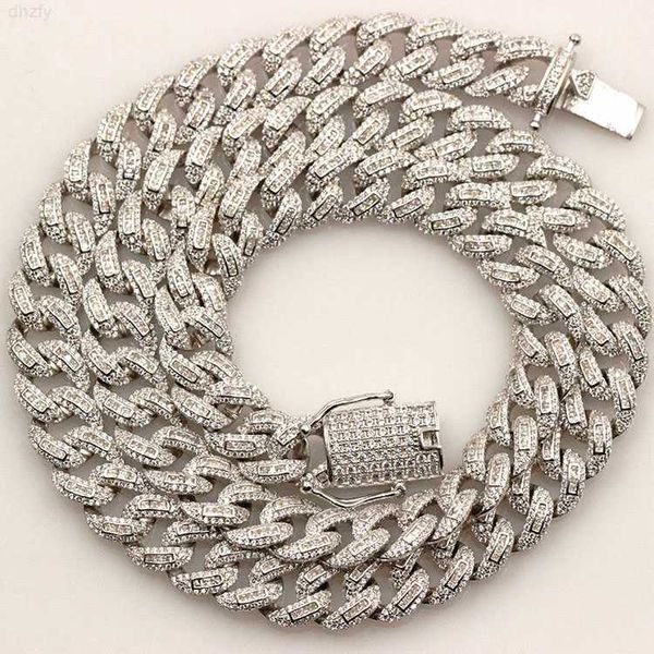 

silver hip hop cuban chain inlay cz diamond cuban link necklace