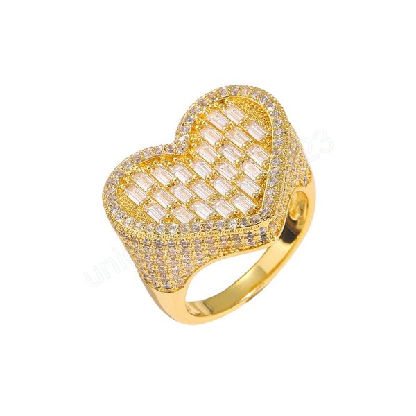 

hip hop ring aaa cubic zirconia paved bling ice out heart shape finger rings for women men jewelry gold silver