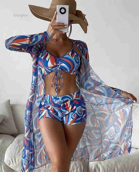 

women's swimsuit 2023 3-piece bikini high waist swimming suit split long sleeve ins shirt mesh red drawstring set 9 5dde, White;black