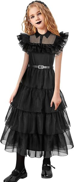 

treyrea wednesday costume dress wednesday gothic cosplay dress pretend play halloween party outfit for girls, Red;black