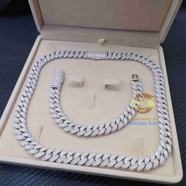 

13mm width fine jewelry men necklace sterling silver 925 iced out moissanite hip hop iced out cuban link chain