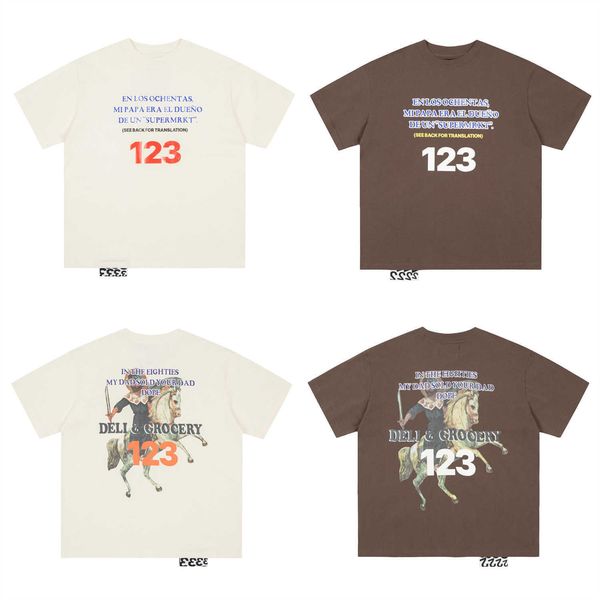 

2023 summer t shirt for men and women fashion high street brand rrr123 correct knight short sleeve letter printing washable old loose, White;black