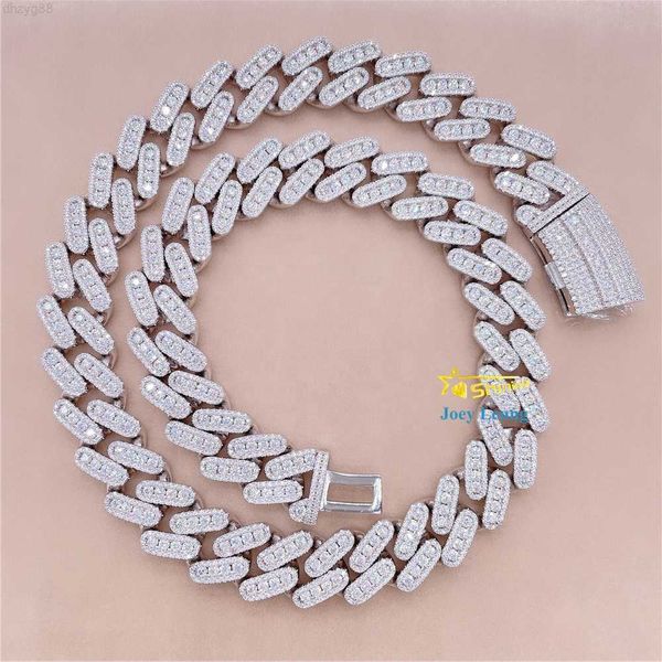 

13mm 15mm 18mm round links vvs moissanite diamond hip hop iced out jewelry cuban link chain necklaces, Silver