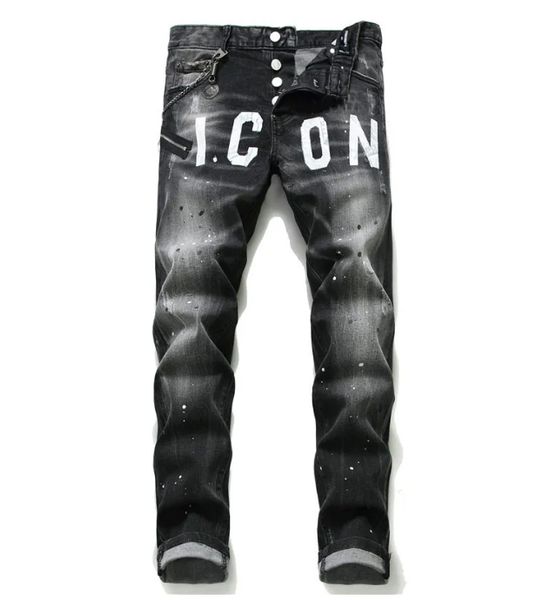 

european and american men's jeans dsquare hole patch paint dot jeans d2 men's denim jeans slim fit elastic embroidery pants fashio, Blue