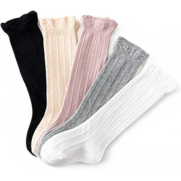 

knee high socks newborn infants toddlers girls tube ruffled uniform long stockings, Pink;yellow