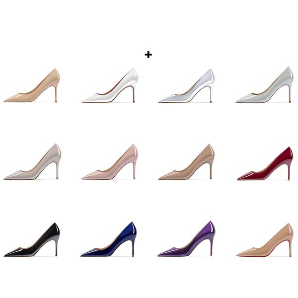 

women luxury pumps high heel shoes red shiny bottoms real leather pointed toe designer dress shoes patent leather 8cm 10cm 12cm party weddin, Black