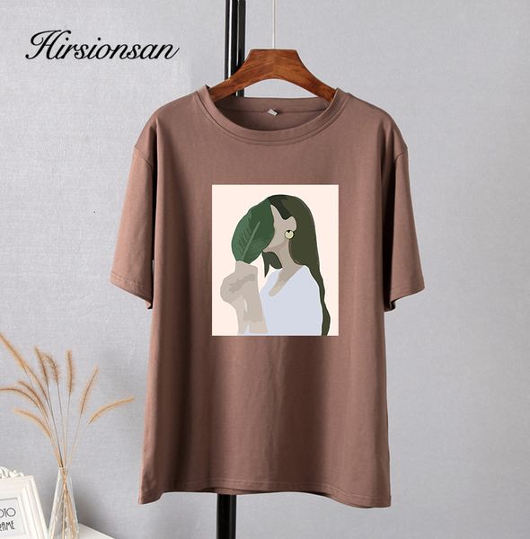 

women's t-shirt hirsionsan harajuku printed t shirt women summer chic tees 100% cotton elegant graphic clothes loose casual pullover 2, White