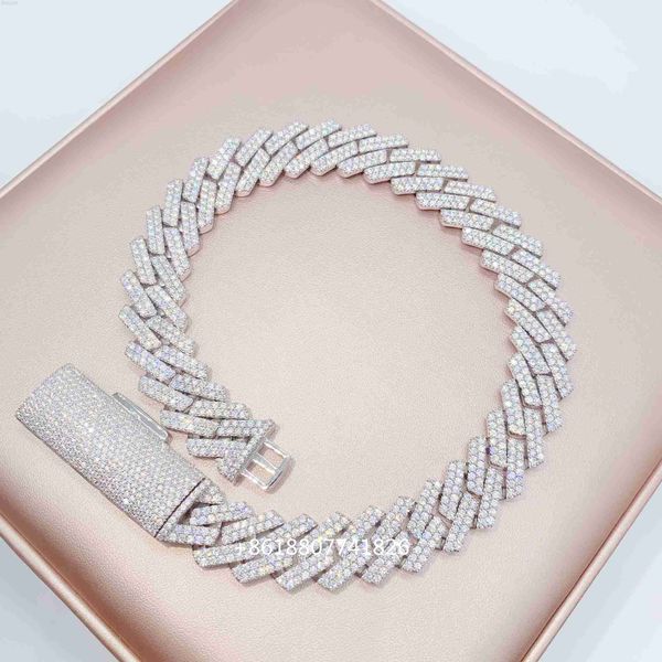 

moissanite hip hop jewelry s925 sterling silver with moissanite diamond 18mm prong cuban link chain