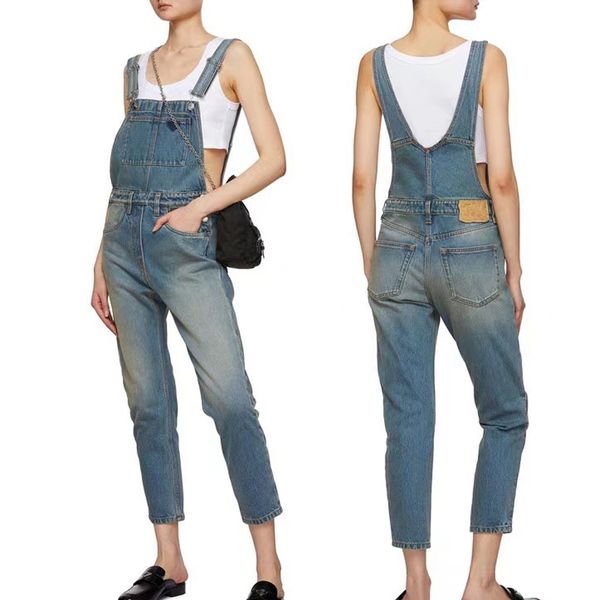 

womens denim stretch straight leg jeans overall regular fit bib jean luxury designer classic jumpsuits comfy adjustable straps, Blue