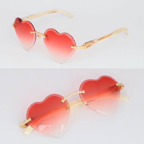 

wholesale floating frame rimless sunglasses for woman original white genuine horn sun glasses luxury peach heart model male and female diamo, White;black