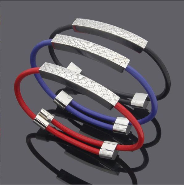 

tennis luxury jewelry printed plaid square stripe leather bracelet with four leaf flower black red blue leather bracelet, Golden;silver