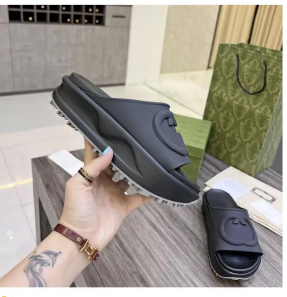 

2023designer platfslide orm sandal fashion embroidered canvas thick sole slipper brand women sandal summer beach slides indoor home slippers, Black