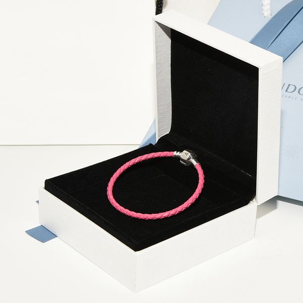 

cute pink leather charm bracelet for pandora 925 sterling silver clasp hand chain party jewelry for women girlfriend gift designer bracelets, Golden;silver