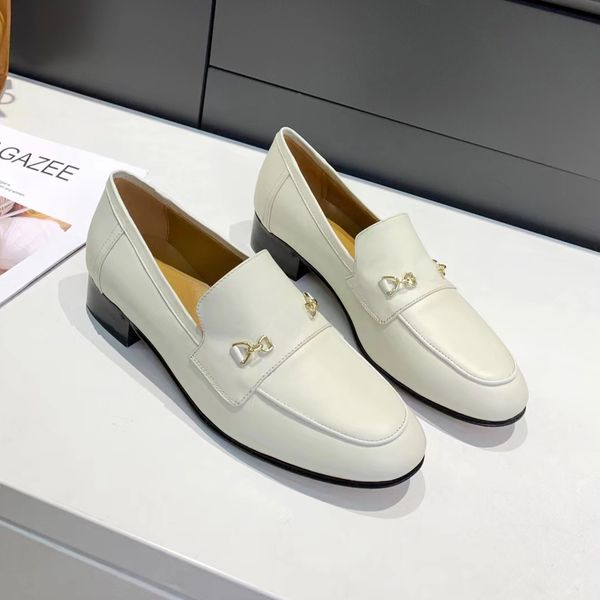 

designer dress shoes fashion low heel women square head black classic casual leather simple flat shoes metal chain decoration