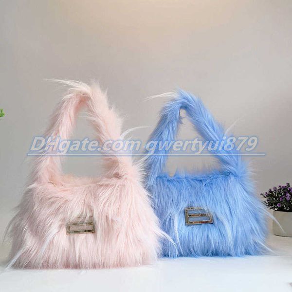 

qwertyui879 shoulder bags pink/blue plush fur lady single-shoulder soft bags fashion hourglass winte girls furry handbag women's tote b