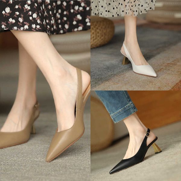 

sandals women sandals summer solid pointed toe thin heel ankle straps retro lady pumps fashion elegant concise leisure female shoes 230322, Black