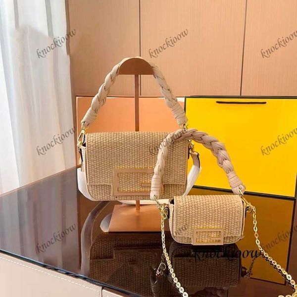 

famous bag raffia woven bag mini shoulder bag charm flap oversized ff magnetic buckle handbag crossbody bag ladies summer straw bag purse 23