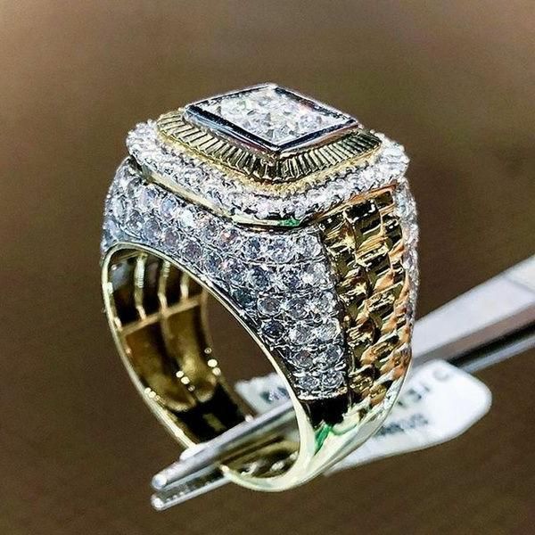 

men's diamond ring jewelry hip hop style hiphop ring europe american street dance selling accessories men's gift, Golden;silver