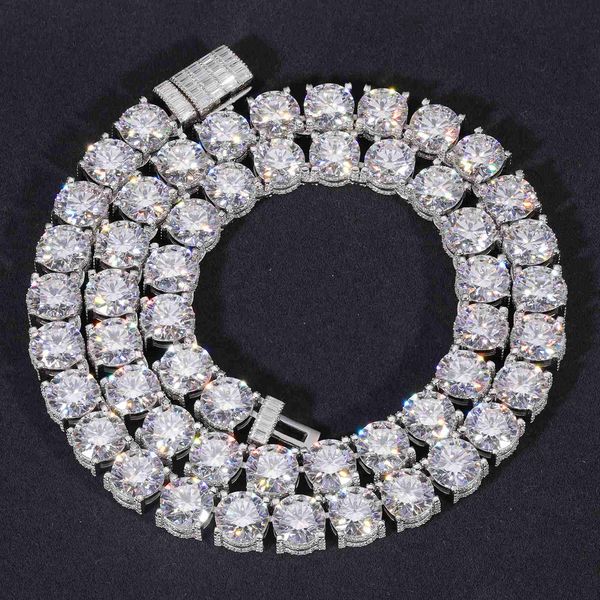 

2023 new design iced out bracket 10mm 925 sterling silver vvs moissanite diamond baguette buckle tennis chain necklace