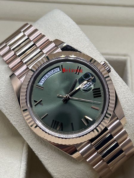

luxury wristwatch brand new 2023 day-date 40 olive green president 18k rose gold 228235 men's automatic watch t9vo, Slivery;golden