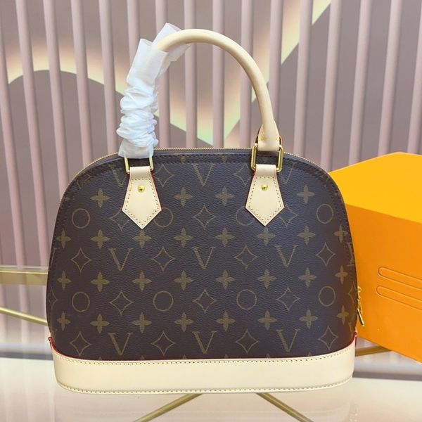

2023 new designer hand bag large capacity aged flower shell bag colored half round bag genuine leather high grade hand bill of lading should