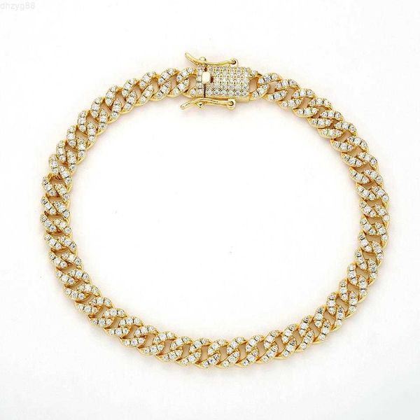 

us est hiphop jewelry iced out 6mm moissanite diamond cuban link bracelet one row paved for women and mens, Golden;silver