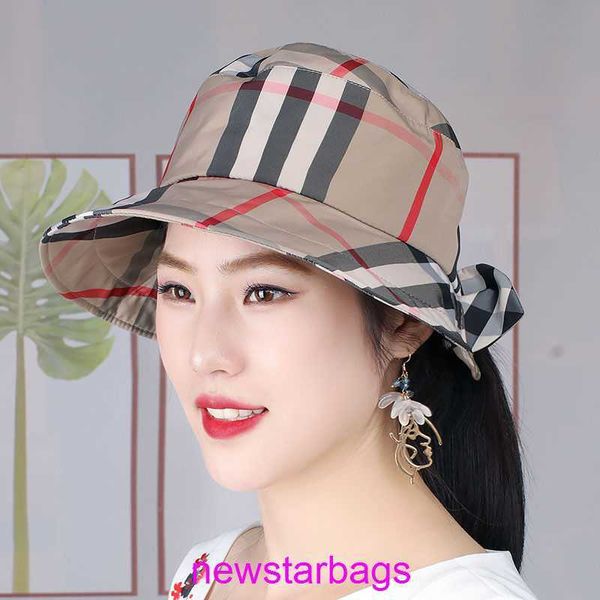 

original edition designer burbberys hat online store spring and summer classic plaid female sunshade basin hat with large eaves sun protecti, Blue;gray