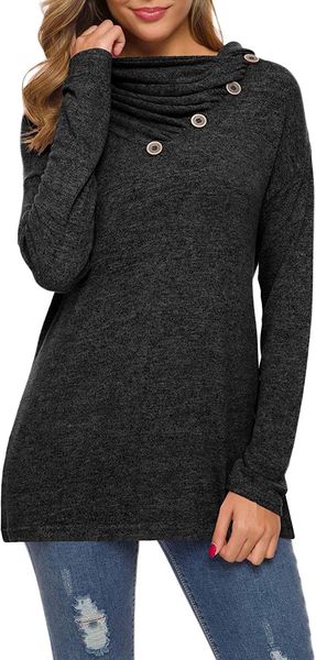 

weaczzy womens long sleeve button cowl neck casual loose tunic blouse, Red;black
