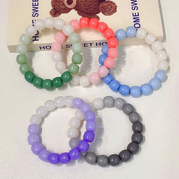 

gradient color bead bracelet cute acrylic resin imitation white jade bracelet for women beach jewelry holiday accessories, Golden;silver