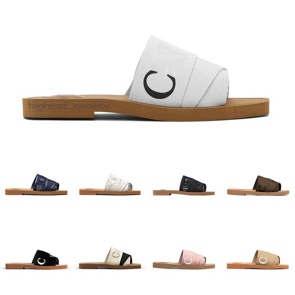 

designer woody sandals for women mules flat slides light tan beige white black pink lace lettering fabric canvas slippers womens summer jogg
